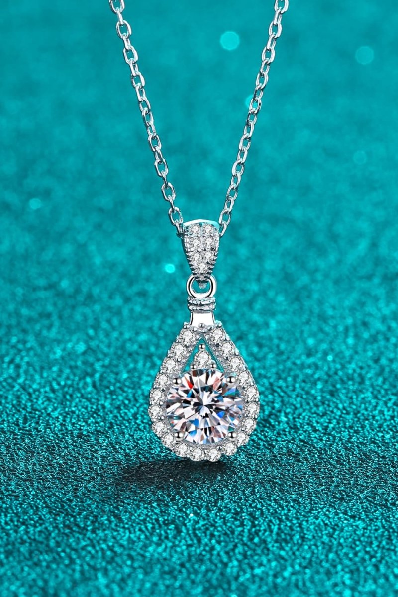2 Carat Moissanite Teardrop Pendant 925 Sterling Silver Necklace - AMVIM