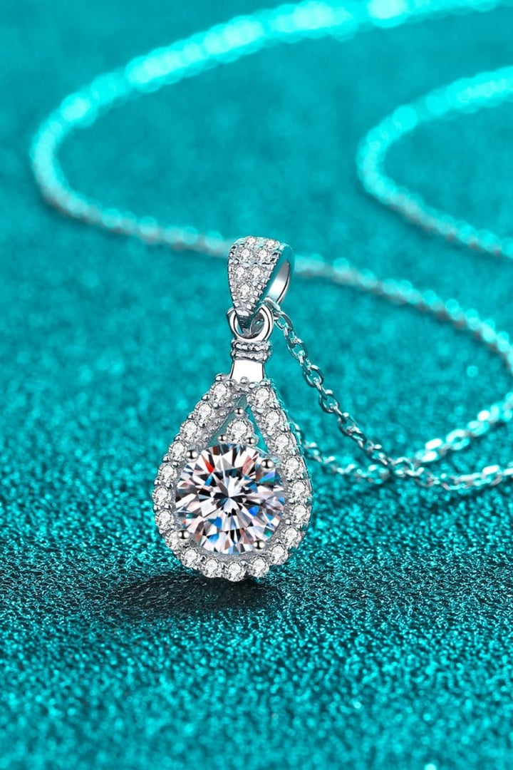 2 Carat Moissanite Teardrop Pendant 925 Sterling Silver Necklace - AMVIM