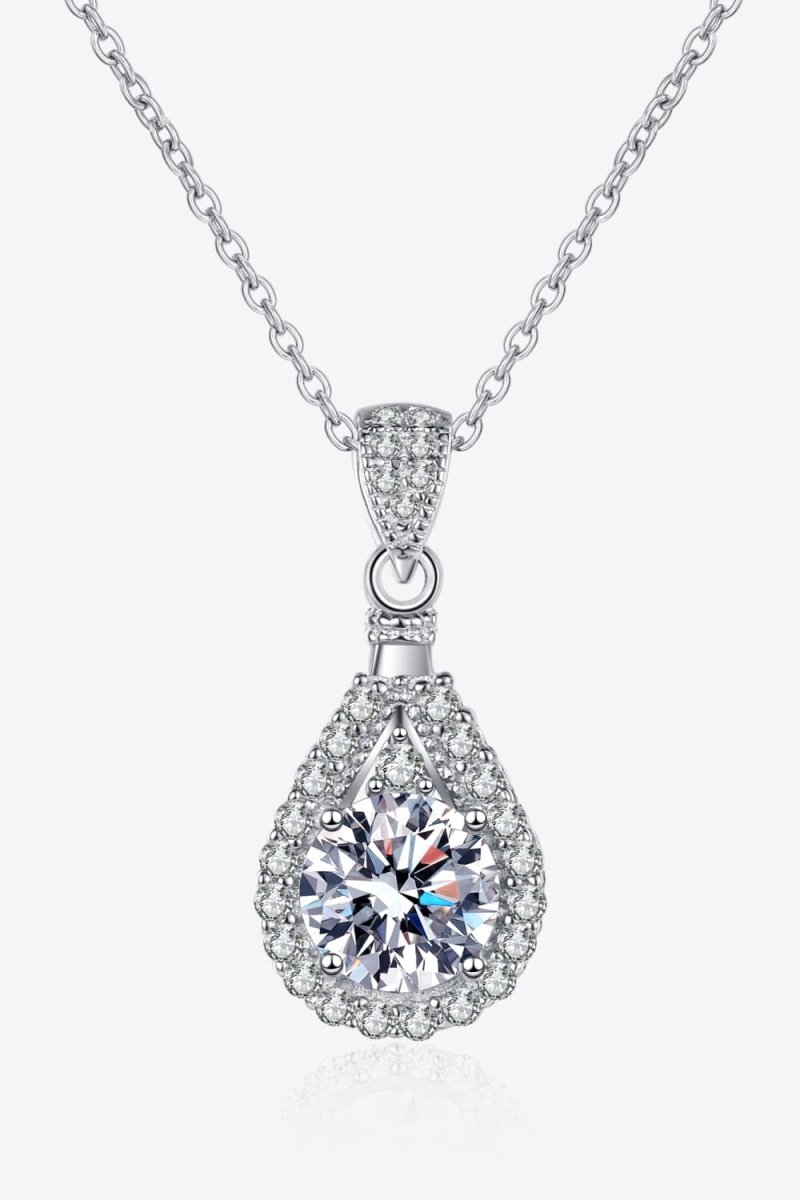2 Carat Moissanite Teardrop Pendant 925 Sterling Silver Necklace - AMVIM