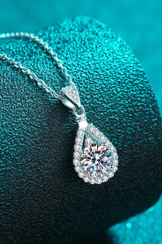 2 Carat Moissanite Teardrop Pendant 925 Sterling Silver Necklace - AMVIM