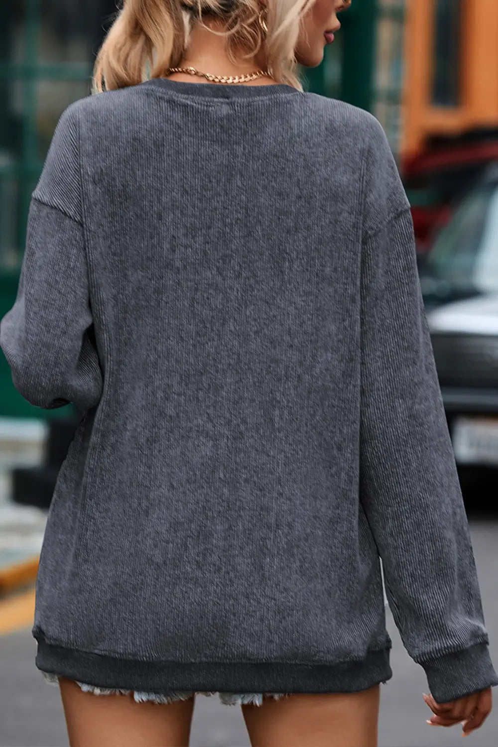 AMVIM - Sequin Round Neck Sweatshirt Red Candy Cane Design Polyester