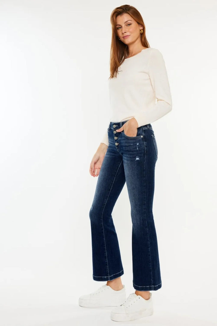 Kancan Mid Rise Button Fly Flare Jeans - AMVIM | SKU: 100100288851663,100100288852414,100100288853497,100100288854306,100100288855810,100100288856278,100100288857873,100100288858220