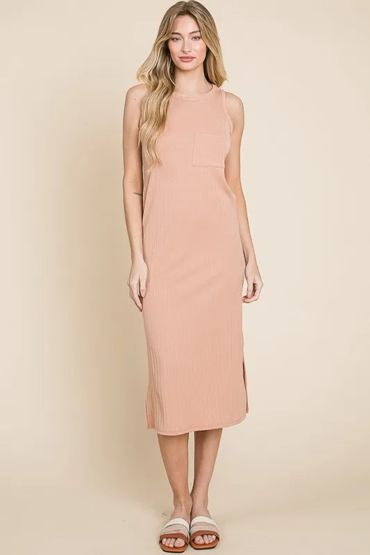 Women's Ribbed Knit Midi Dress – Sleeveless Silhouette - AMVIM | SKU: 100100544461288, 100100544462480, 100100544463950, 100100544464979