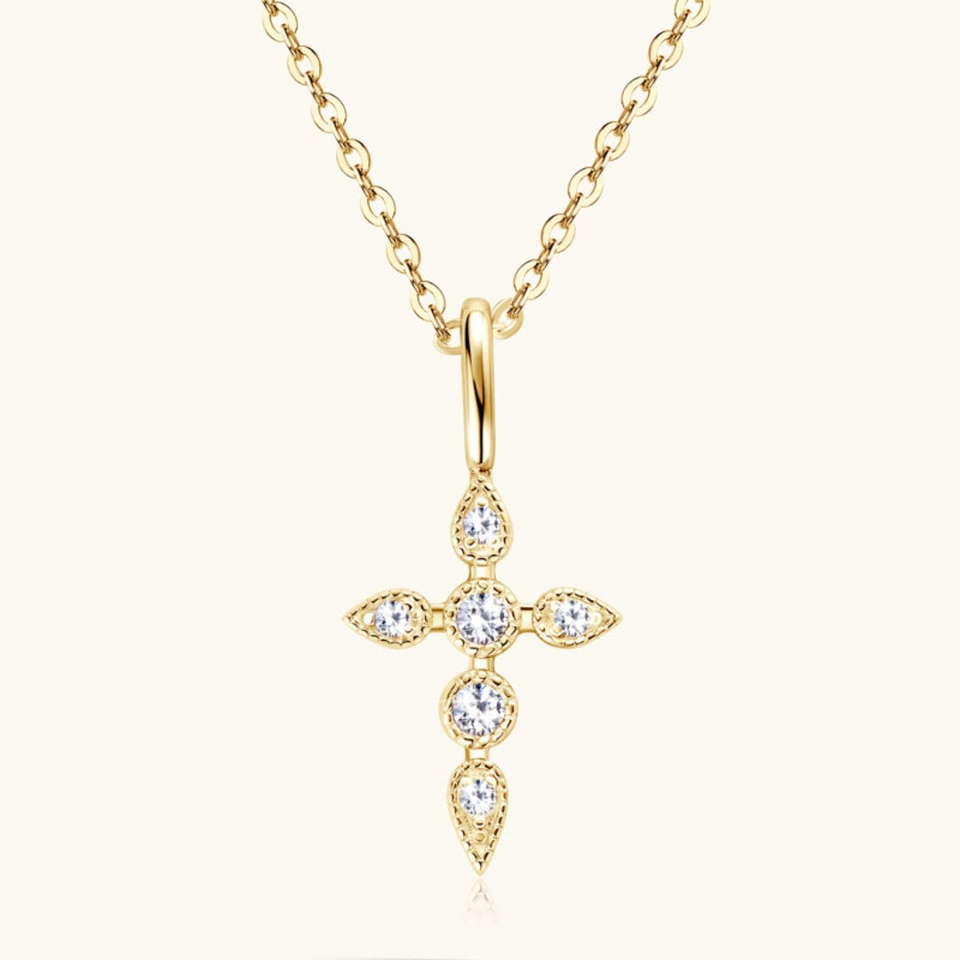 925 Sterling Silver Moissanite Cross Pendant Necklace - AMVIM