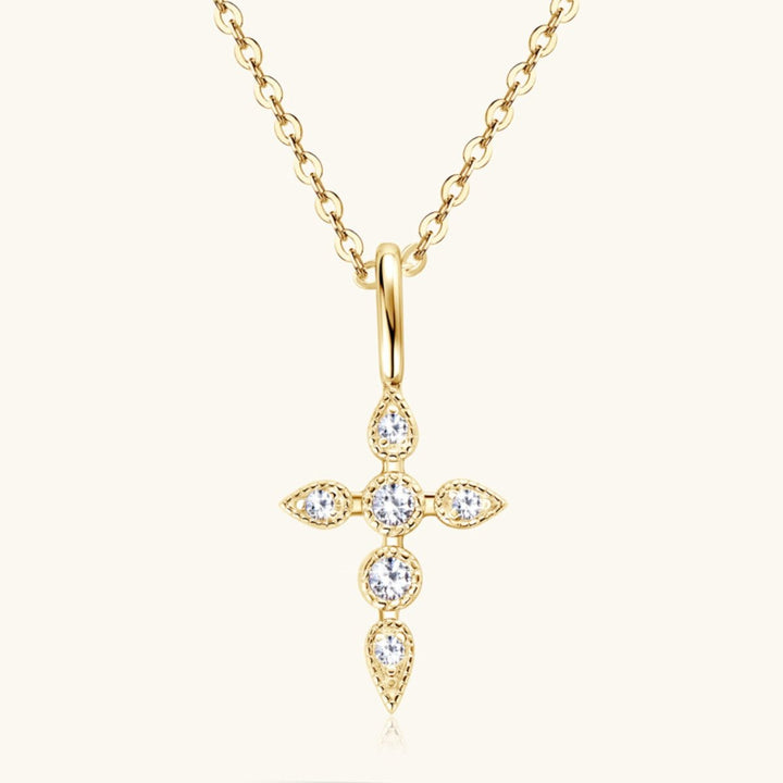 925 Sterling Silver Moissanite Cross Pendant Necklace - AMVIM