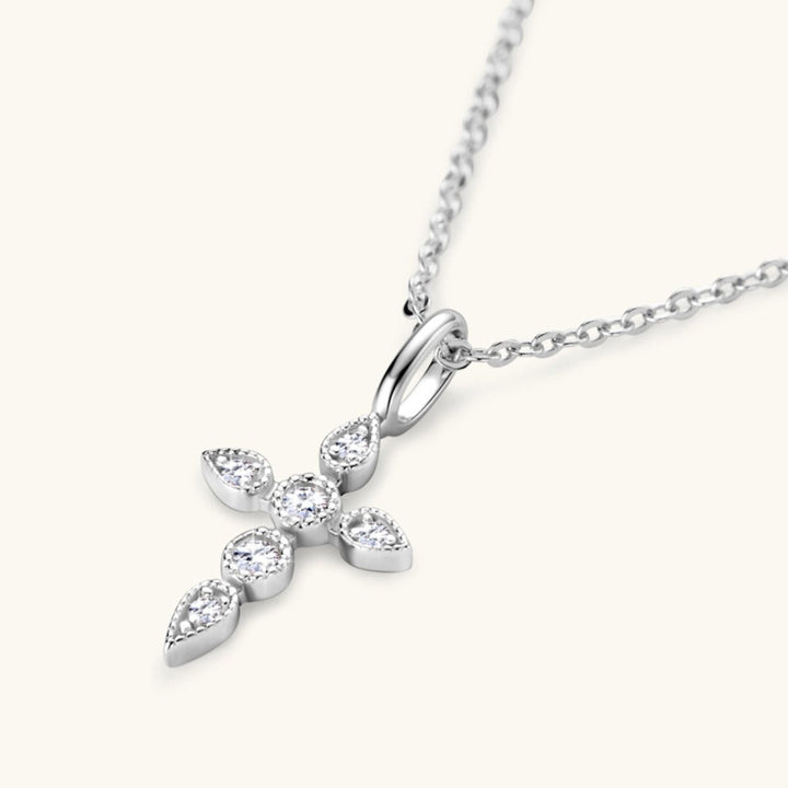 925 Sterling Silver Moissanite Cross Pendant Necklace - AMVIM