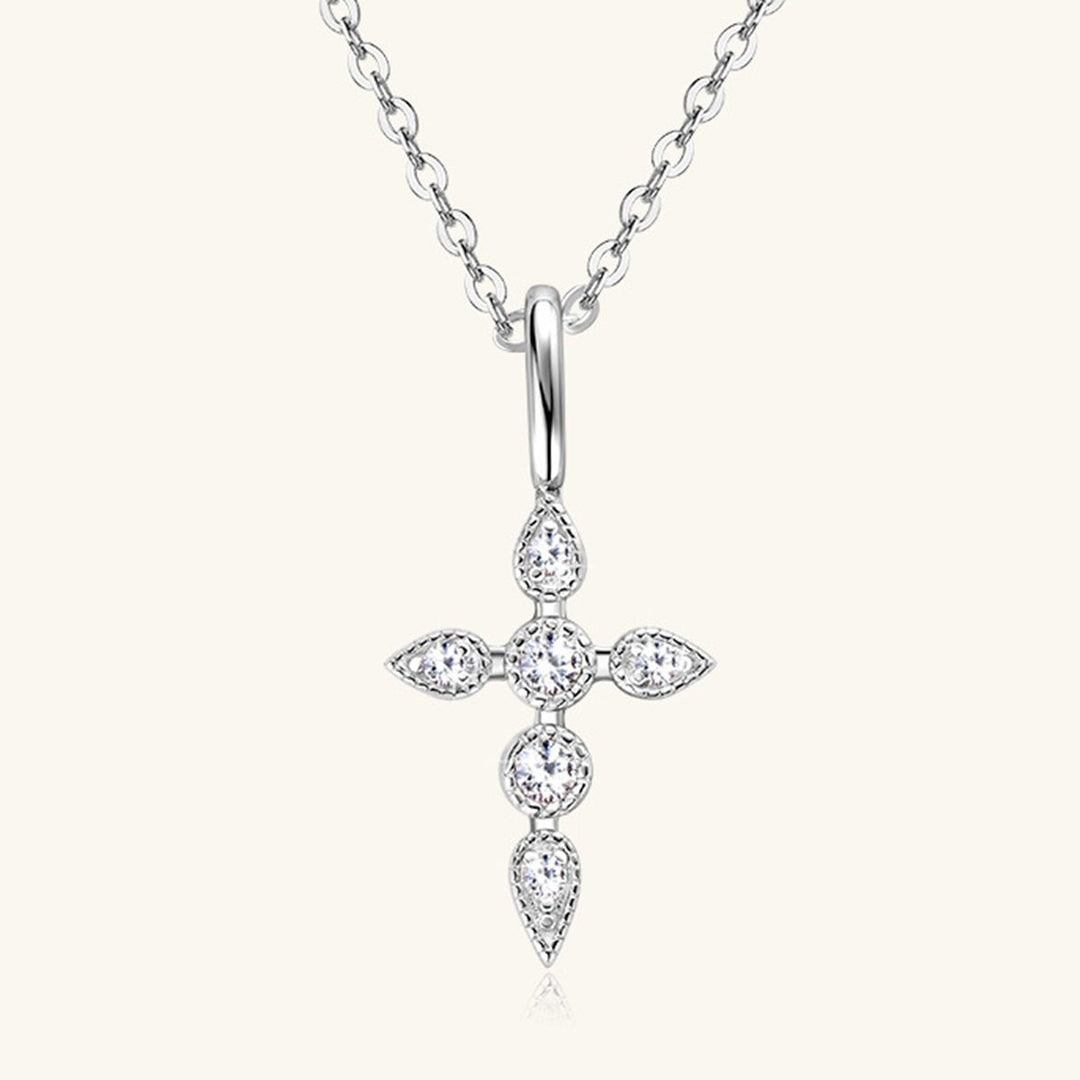 925 Sterling Silver Moissanite Cross Pendant Necklace - AMVIM