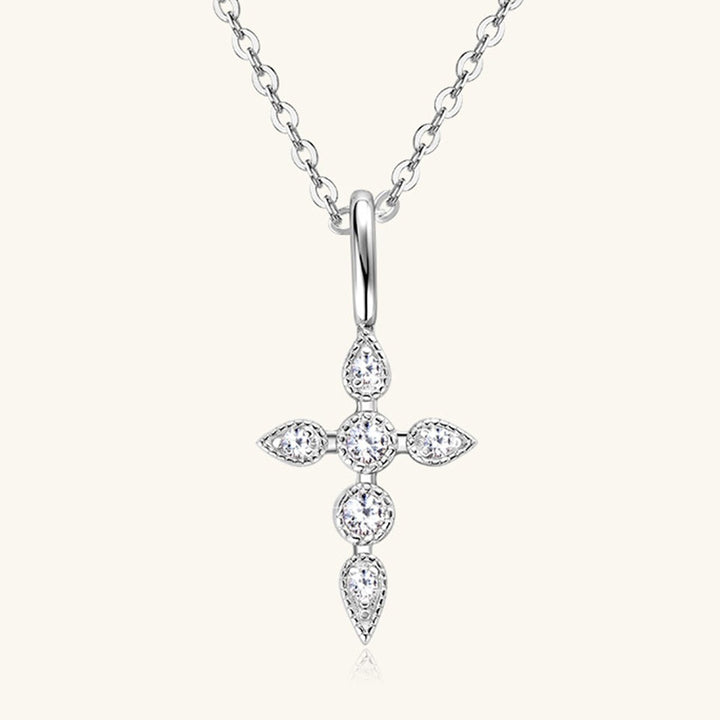 925 Sterling Silver Moissanite Cross Pendant Necklace - AMVIM