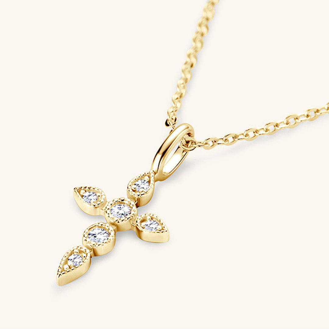 925 Sterling Silver Moissanite Cross Pendant Necklace - AMVIM