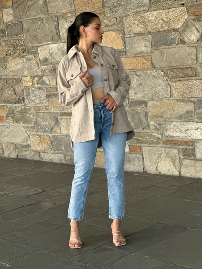 AMVIM - Oversized Corduroy Shacket Beige Button Down Utility Detail