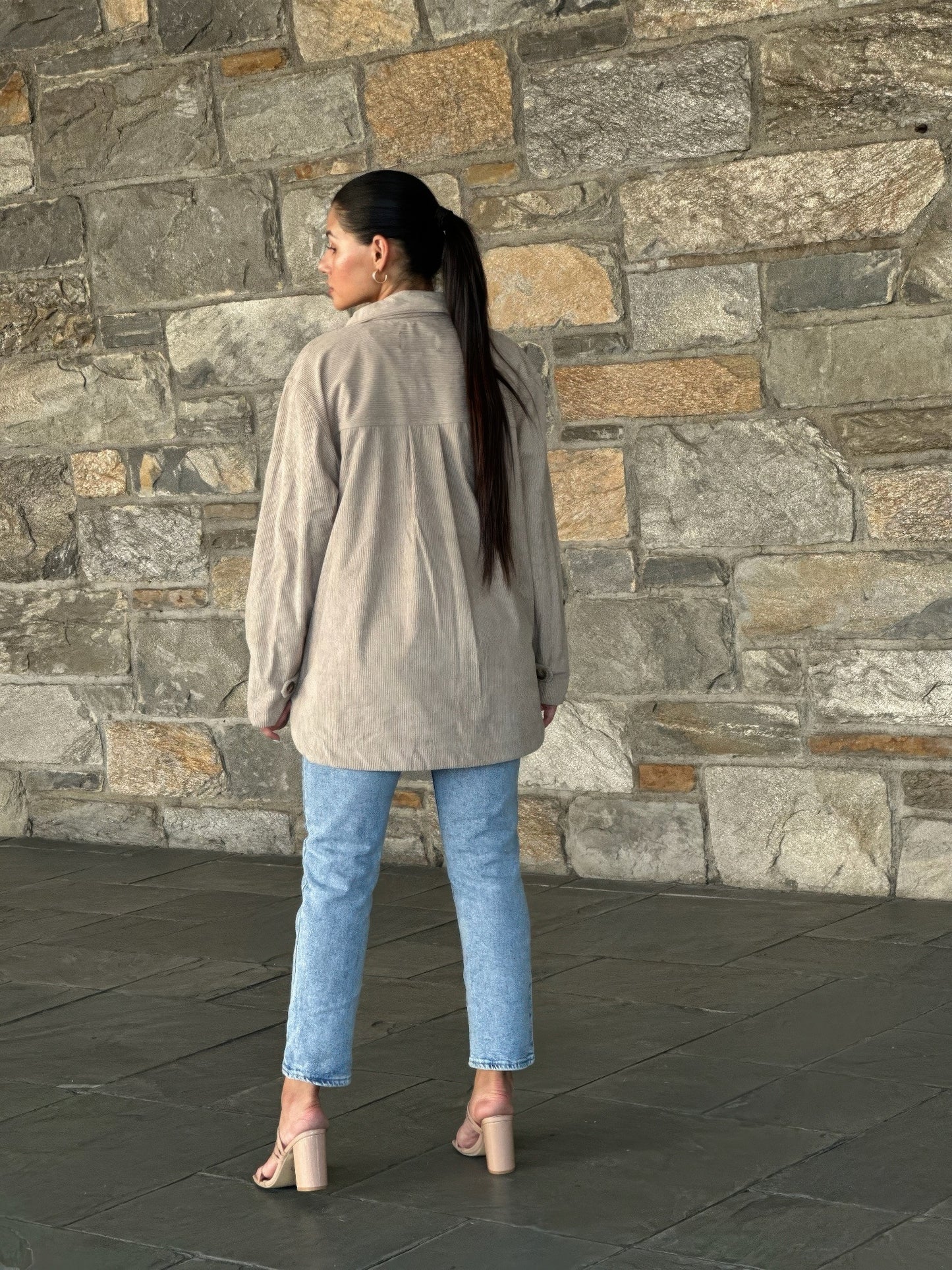 AMVIM - Oversized Corduroy Shacket Beige Button Down Utility Detail