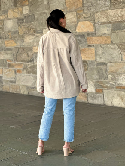 AMVIM - Oversized Corduroy Shacket Beige Button Down Utility Detail