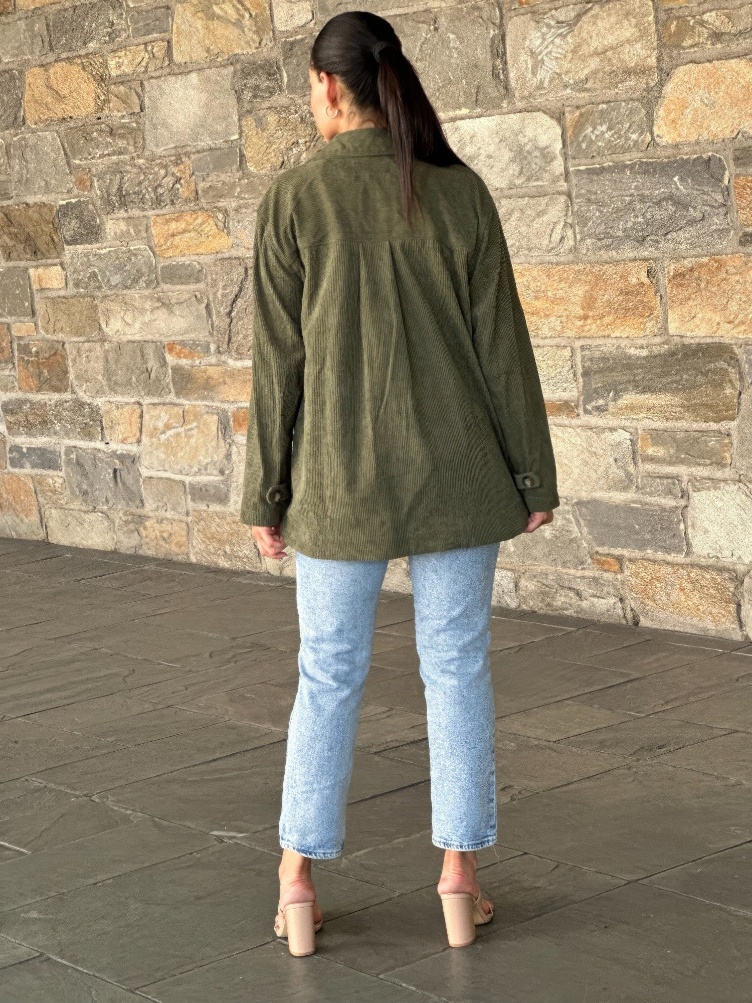 AMVIM - Oversized Corduroy Shacket Beige Button Down Utility Detail