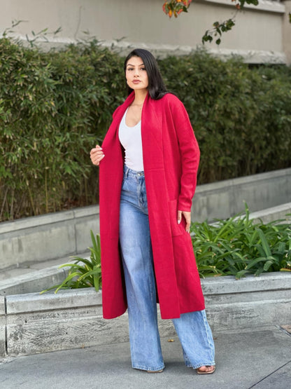 AMVIM - Fine Knit Midi Cardigan Black Pockets Lightweight Viscose Blend