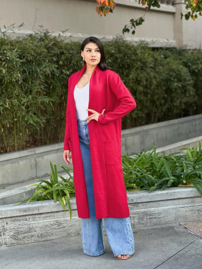 AMVIM - Fine Knit Midi Cardigan Black Pockets Lightweight Viscose Blend