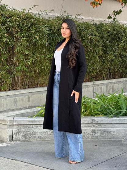 AMVIM - Fine Knit Midi Cardigan Black Pockets Lightweight Viscose Blend