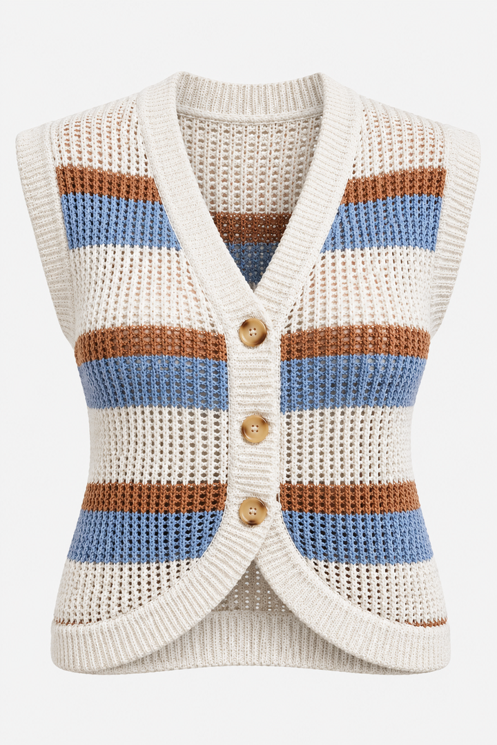SO ME Multi Color Stripe Low Gauge Sweater Vest Top