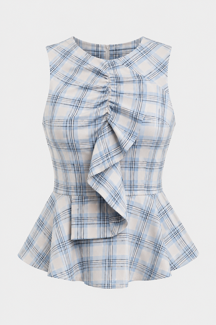 SO ME Plaid Sleeveless Ruffle Peplum Top