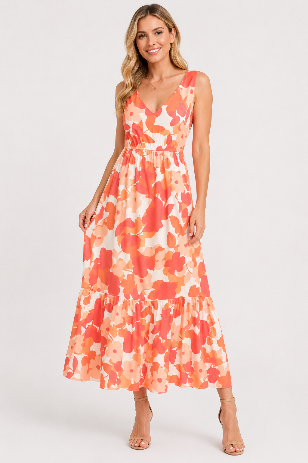 Floral Print V-Neck Midi Dress
