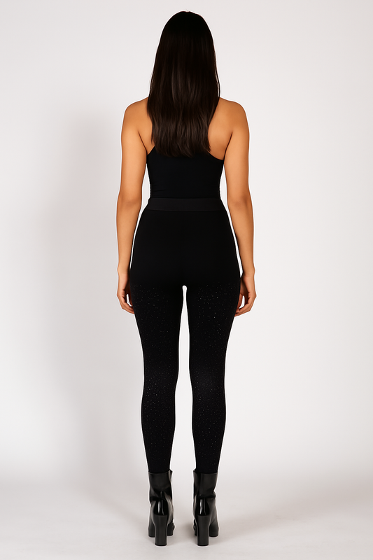 Leggings black high-waisted rhinestone party stretch fit