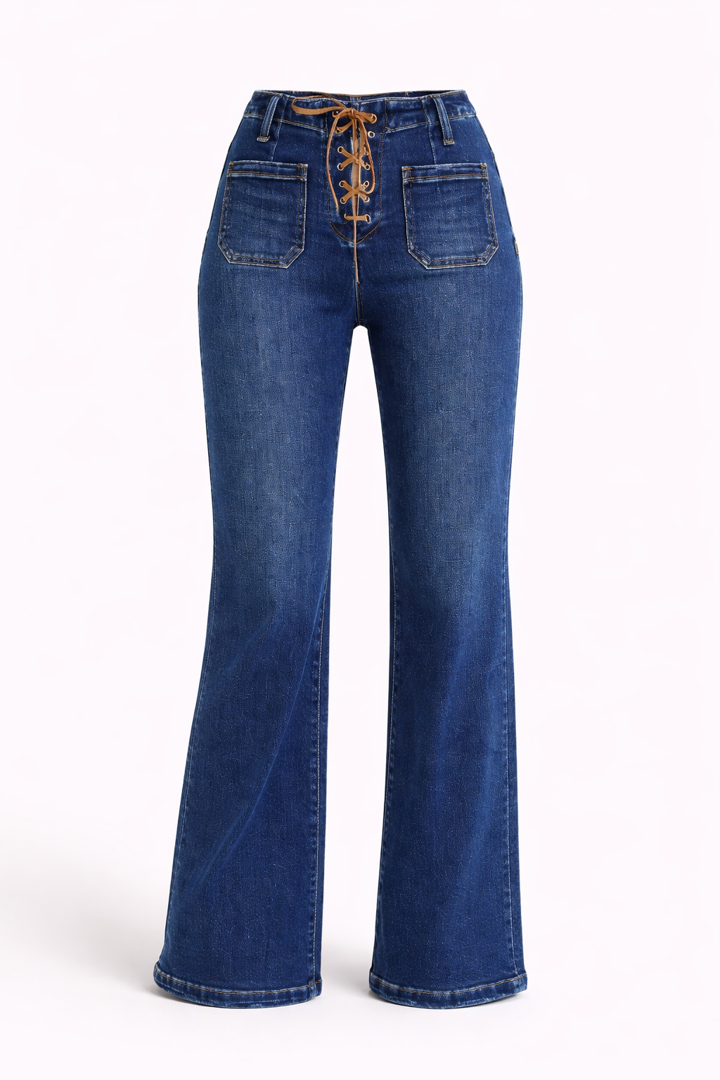 Dark Wash High Rise Wide Leg Jeans - Front Tie Detail Denim Women&