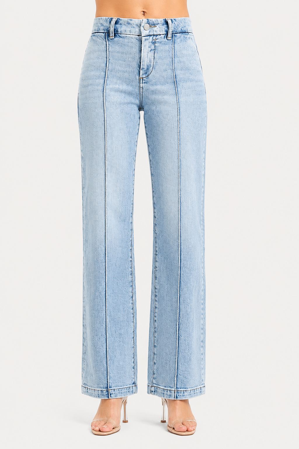 RISEN High Rise Straight Pin Tuck Jeans with Tummy Control