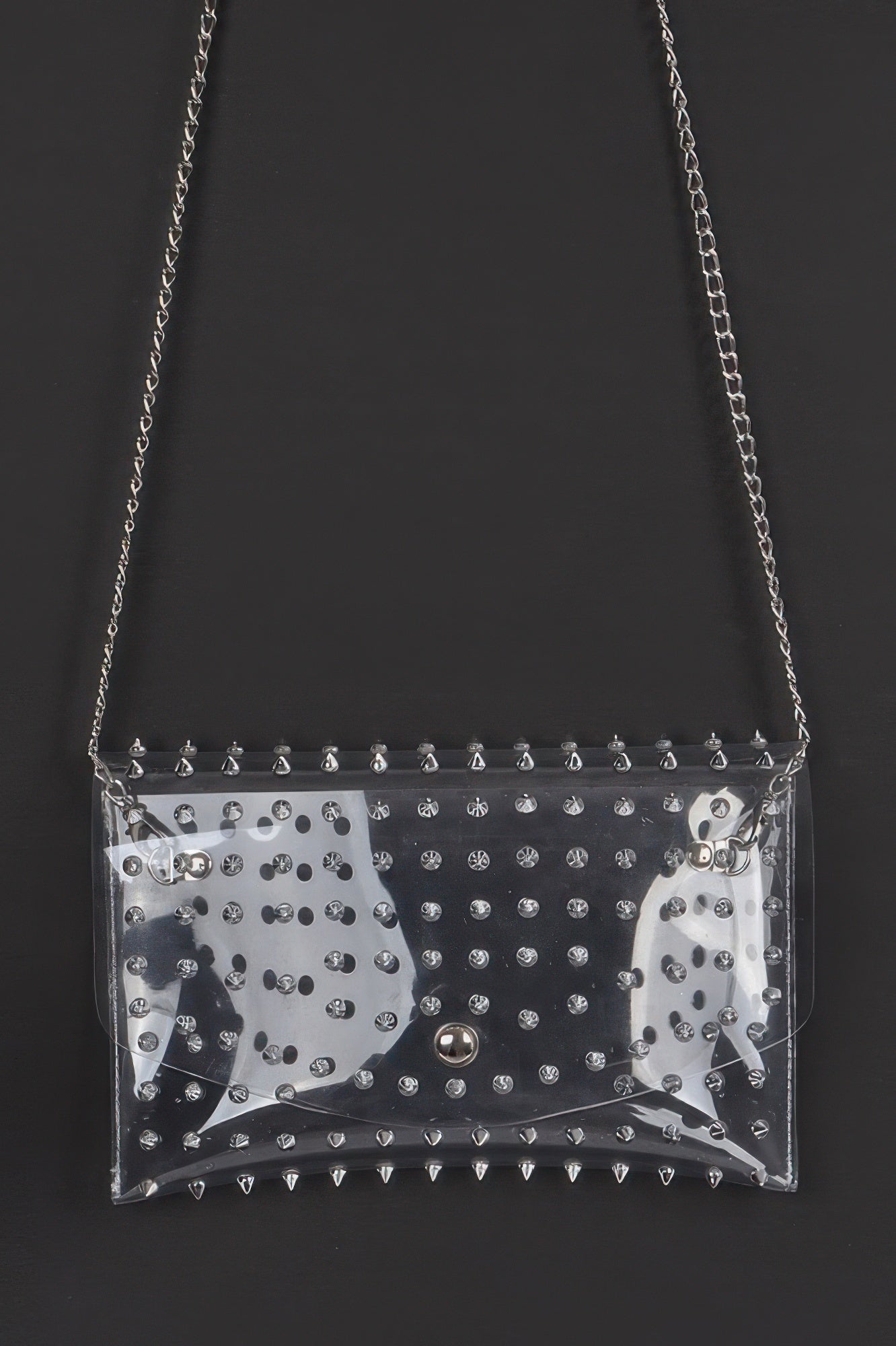Multi Stoned Cross Body Chain Strap Visible Clutch - AMVIM
