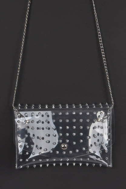 Multi Stoned Cross Body Chain Strap Visible Clutch - AMVIM