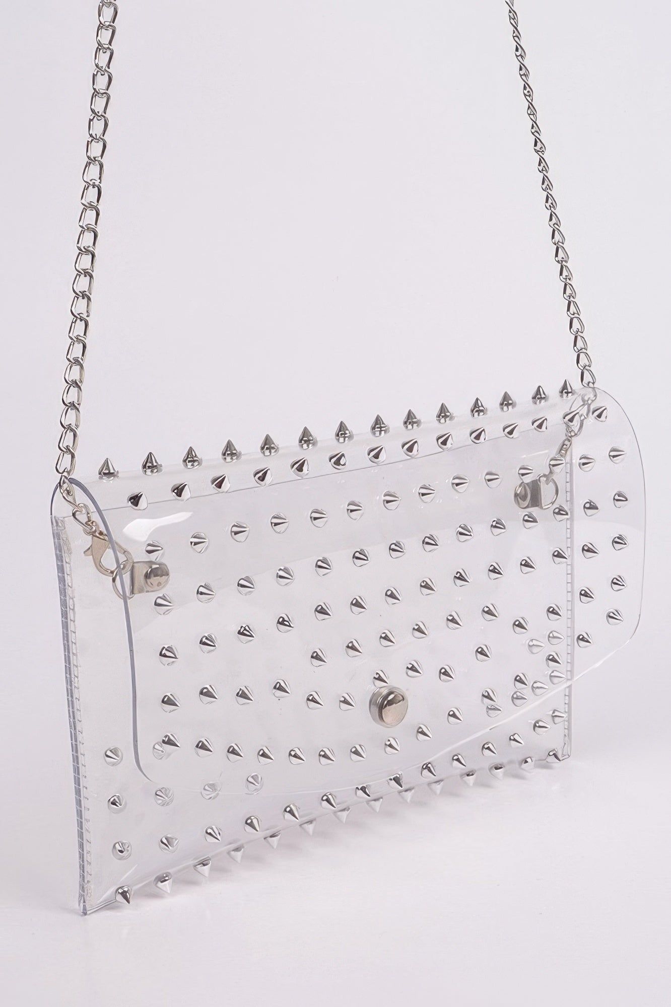 Multi Stoned Cross Body Chain Strap Visible Clutch - AMVIM