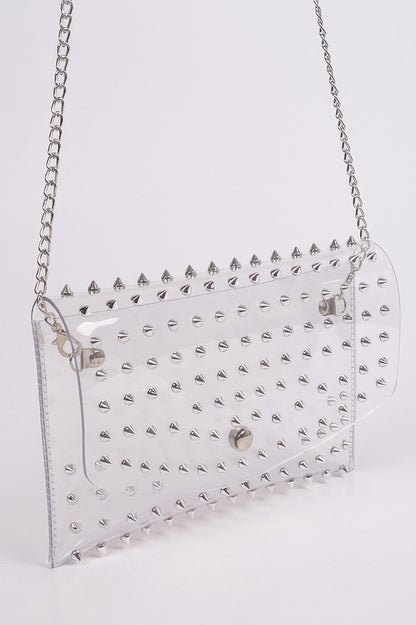 Multi Stoned Cross Body Chain Strap Visible Clutch - AMVIM