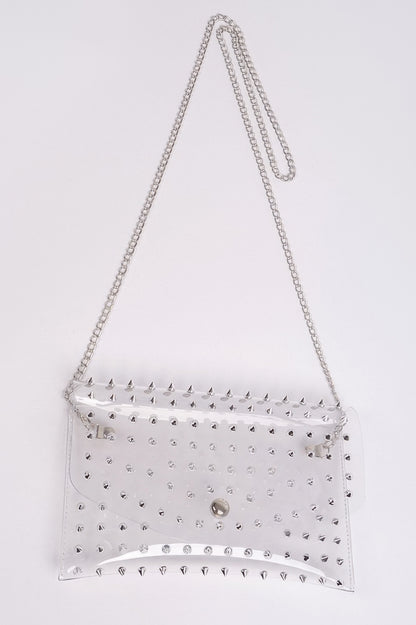 Multi Stoned Cross Body Chain Strap Visible Clutch - AMVIM
