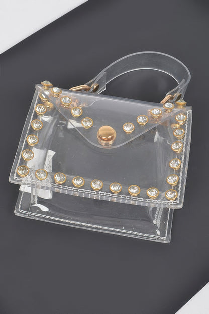 Rhinestone Stud Transparent Mini Bag - AMVIM