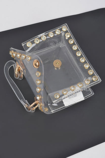 Rhinestone Stud Transparent Mini Bag - AMVIM