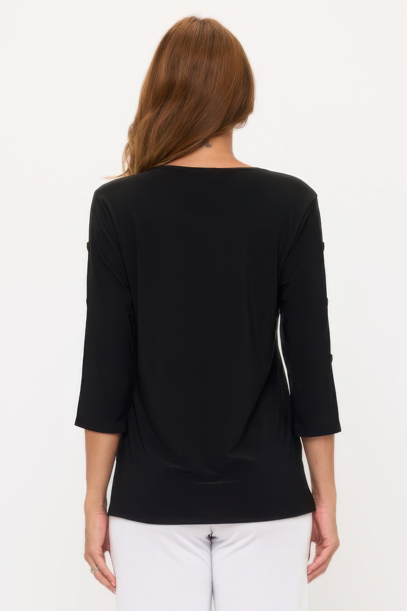 AMVIM - Women's Casual Button Sleeve Top with Round Neckline