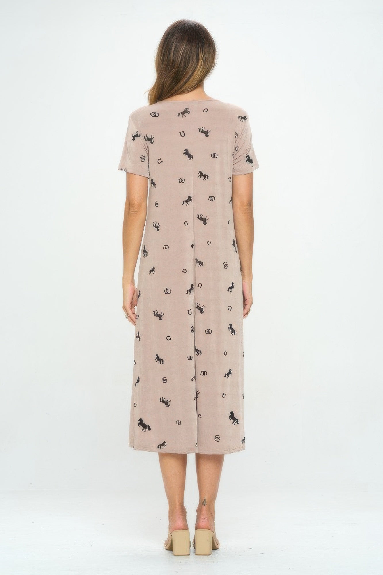 AMVIM - Women's Horse Print Long Casual Dress with Scoop Neckline