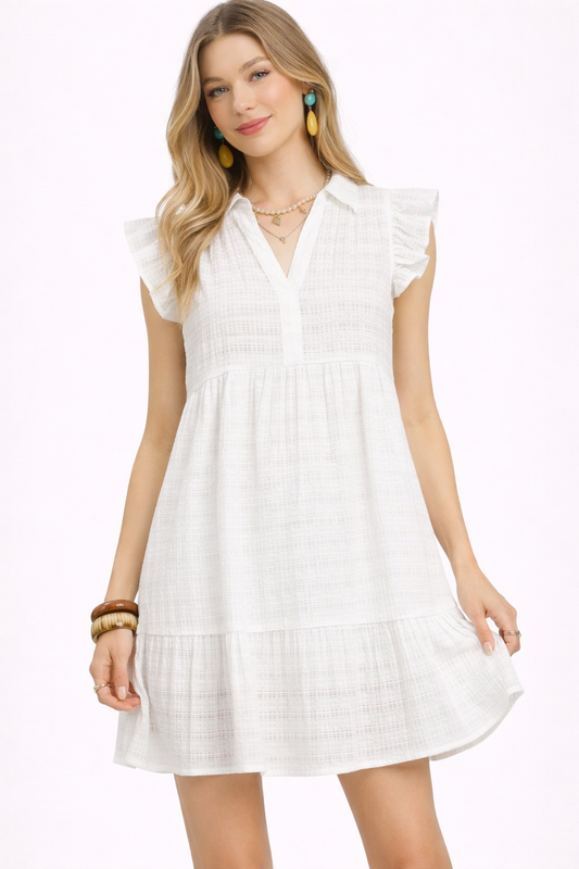 Women's Ruffle Cap Sleeve Textured Mini Dress for Summer