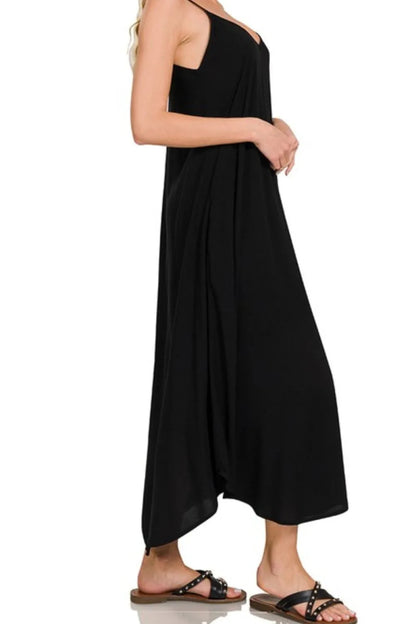 Adjustable strap A - line maxi dress with pockets – 100% rayon - AMVIM