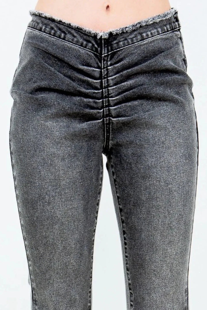 American Bazi V-Cut Ruched Flare Pants - AMVIM