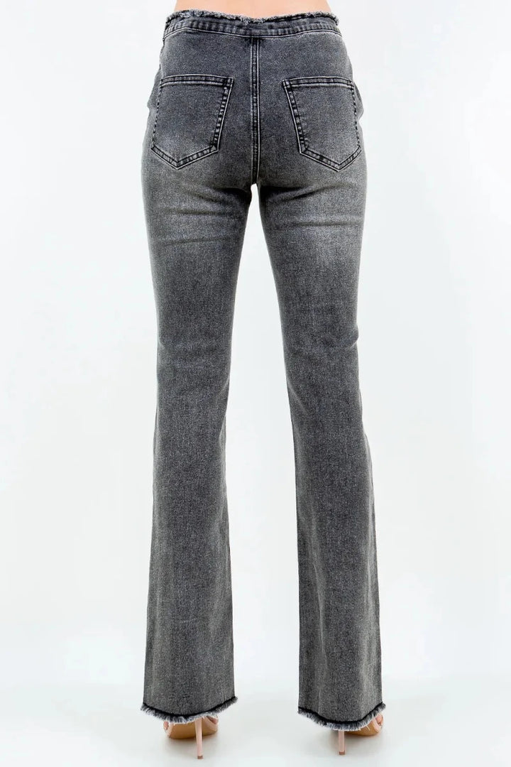American Bazi V-Cut Ruched Flare Pants - AMVIM