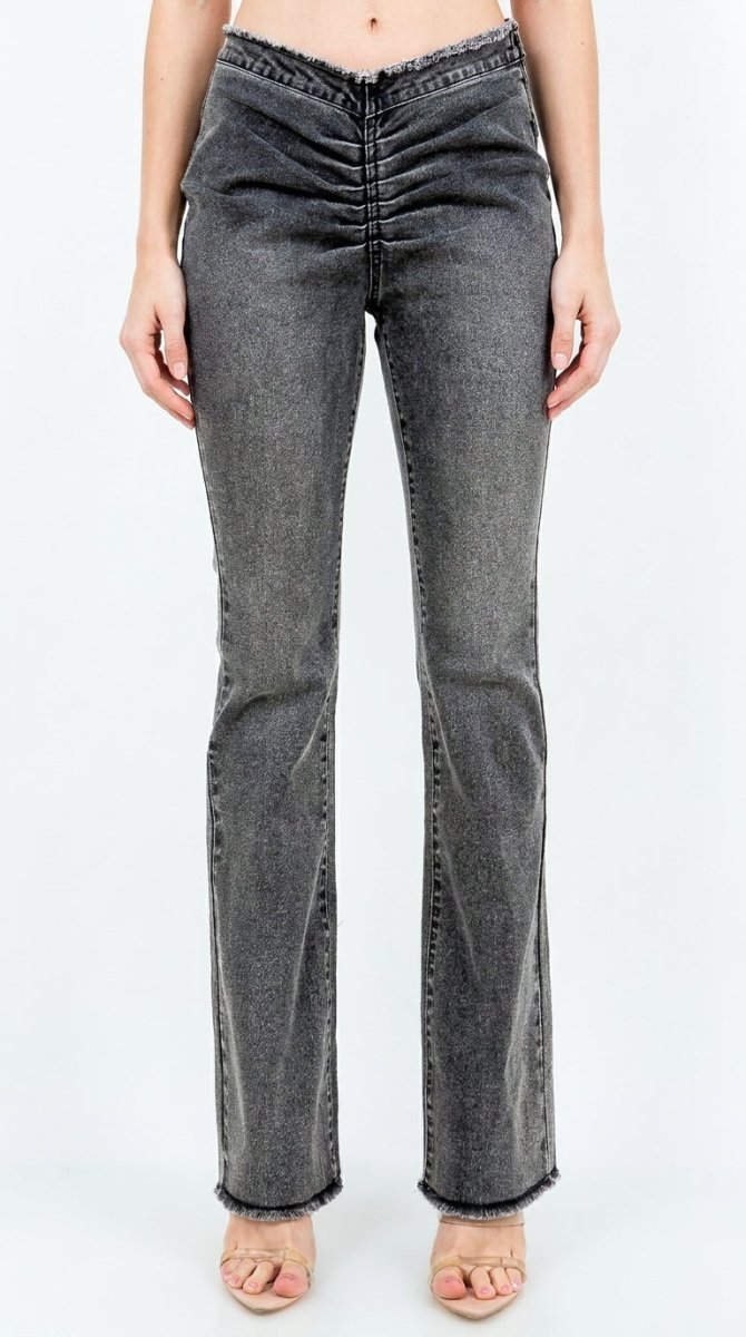 American Bazi V-Cut Ruched Flare Pants - AMVIM