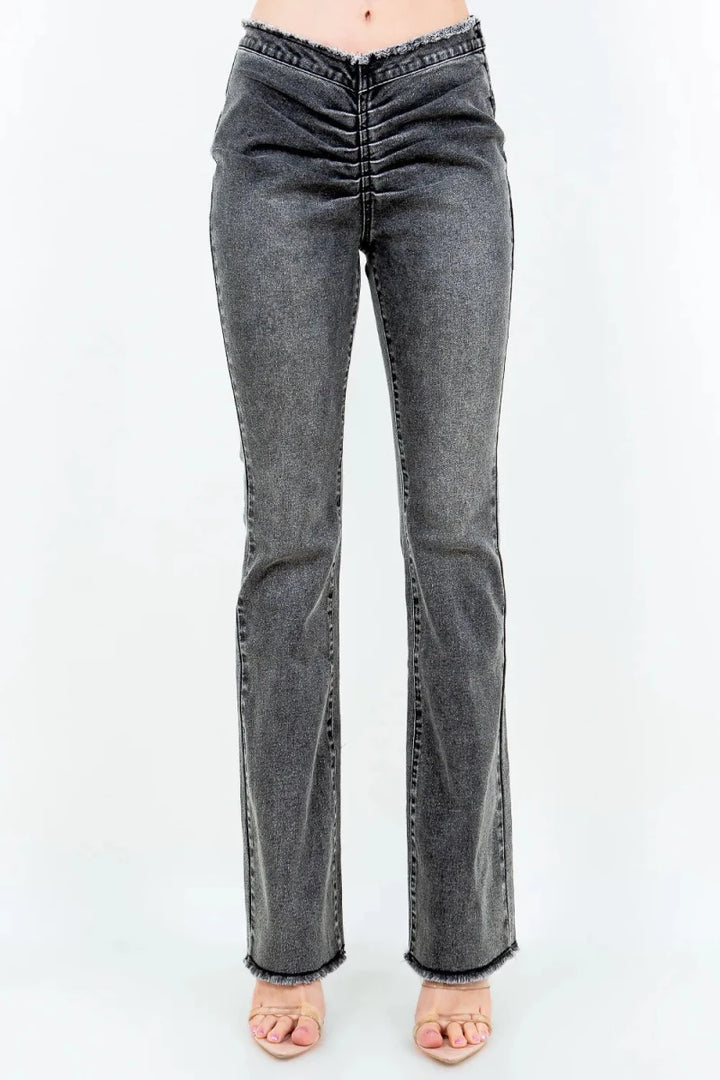 American Bazi V-Cut Ruched Flare Pants - AMVIM