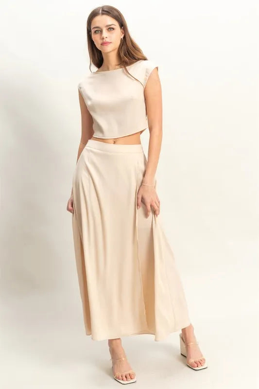 Women's Sleeveless Top and Maxi Skirt Set – Flowing Silhouette - AMVIM | SKU: 100100272541123, 100100272542176, 100100272543822
