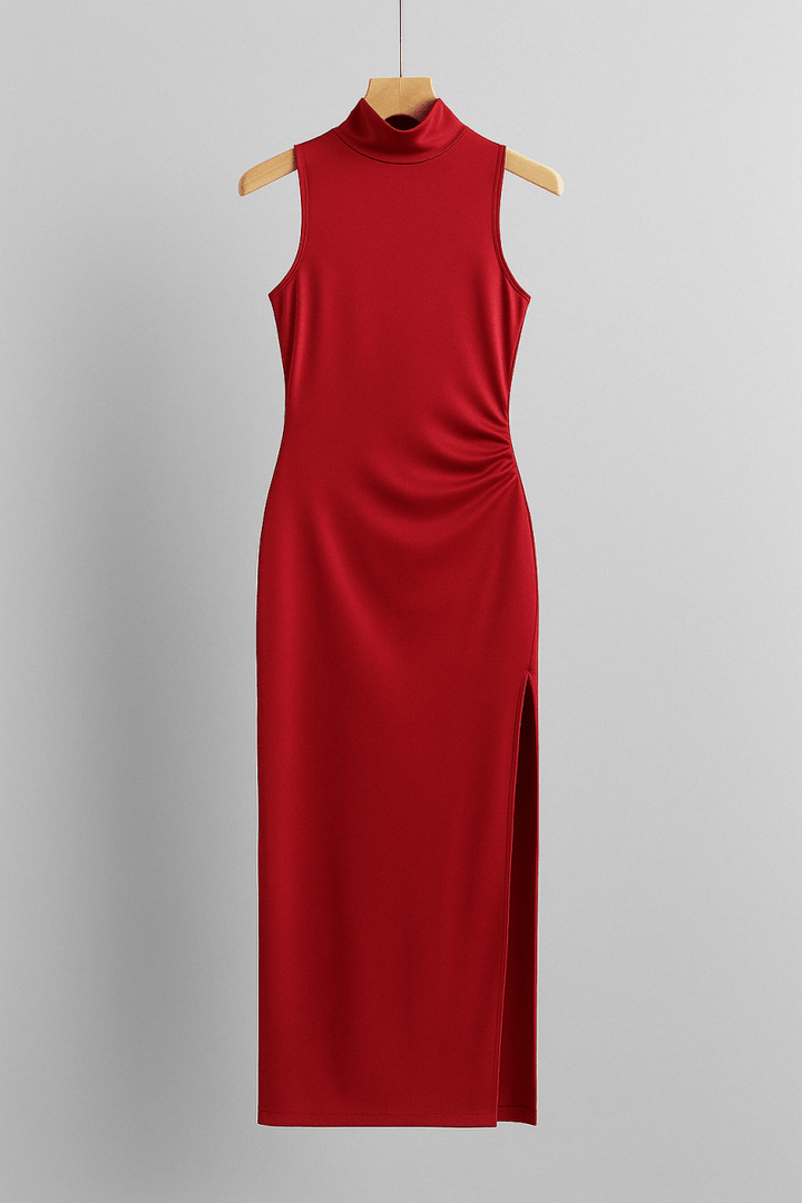 Back Cut Out Side Shirring Side Slit Maxi Dress - AMVIM