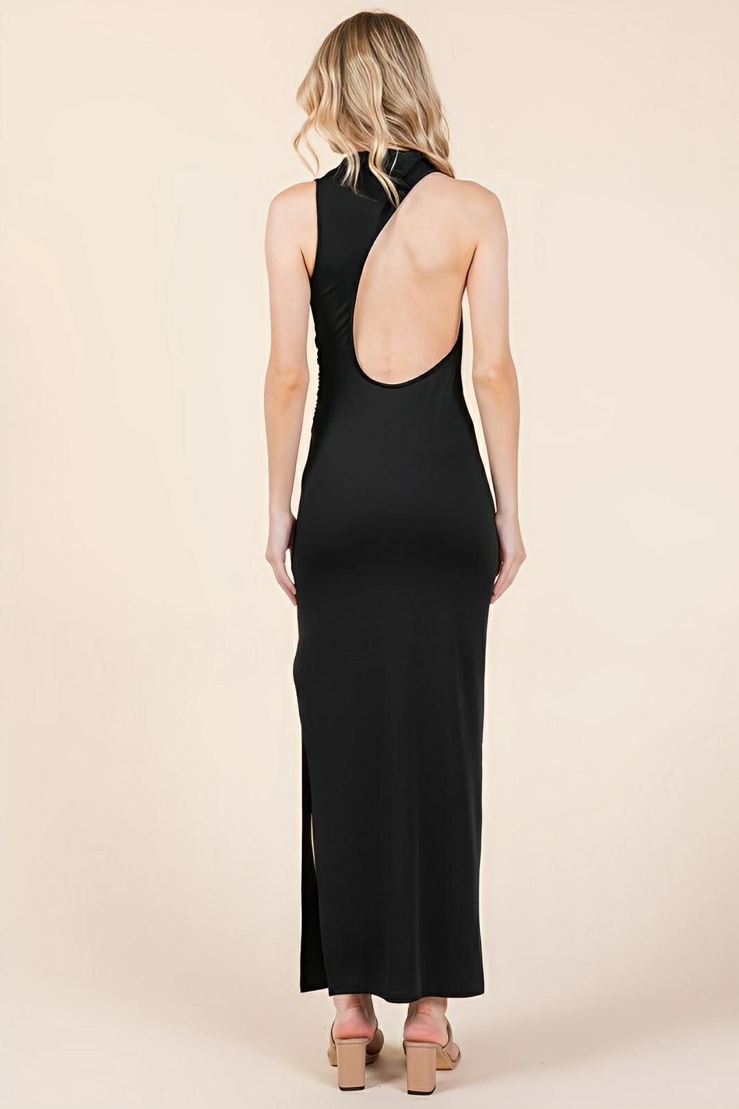 Back Cut Out Side Shirring Side Slit Maxi Dress - AMVIM