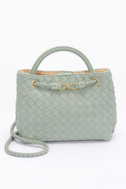 Bag faux leather braided top handle compact structured purse - AMVIM