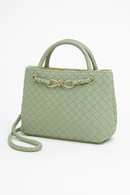 Bag faux leather braided top handle compact structured purse - AMVIM