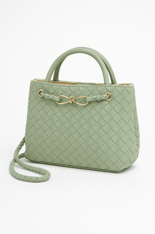 Bag faux leather braided top handle compact structured purse - AMVIM