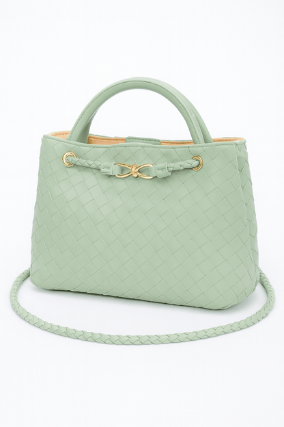 Bag faux leather braided top handle compact structured purse - AMVIM