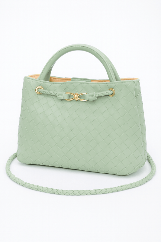 Bag faux leather braided top handle compact structured purse - AMVIM