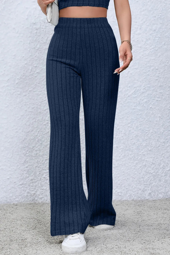 Basic Bae Full Size Ribbed High Waist Flare Pants - AMVIM